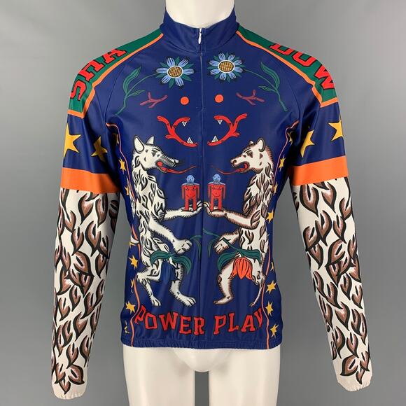 WALTER VAN BEIRENDONCK FW17 Size L Blue Graphic Nylon Jersey Bike Top - Picture 1 of 5
